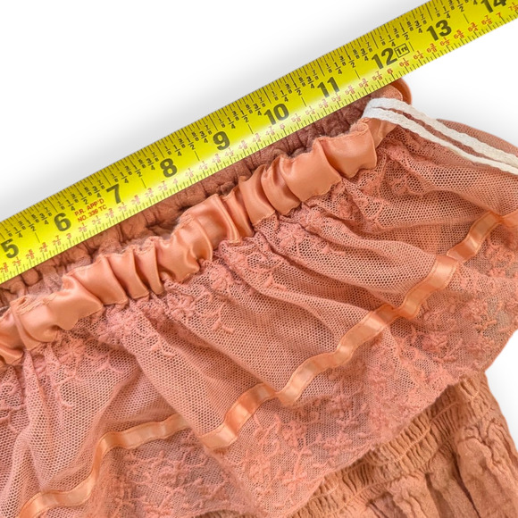 Vintage 70s Festival Maxi Gown ~ Apricot Ruffle Strapless - Picture 7 of 7